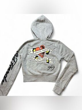 Ed Hardy Grey Cropped Zip Up Hoodie